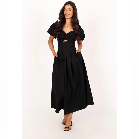 Petal and pup Maria Black Puff Sleeve Midi Dresses size small - Picture 3 of 9